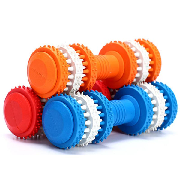 Rubber Dog Toy Molar Tooth Dumbbell Swivel Dental Bite Resistant Tooth Cleaning Dog Toy Balls for Pet Training with 4 Colors