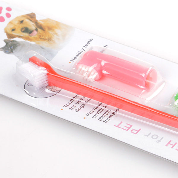 Mejor Pets Double Head Toothbrush + Soft Pet Finger Toothbrush Set Pets Dogs Cats