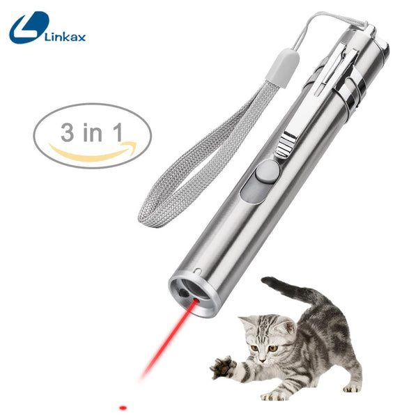 Mejor Pets Pet Cat Toy 3 in 1 Red USB Rechargeable Laser Pointer Pen Light