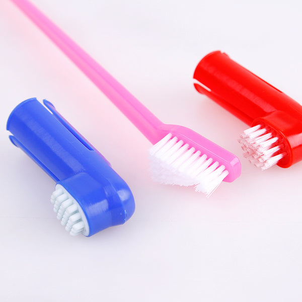 Mejor Pets Double Head Toothbrush + Soft Pet Finger Toothbrush Set Pets Dogs Cats