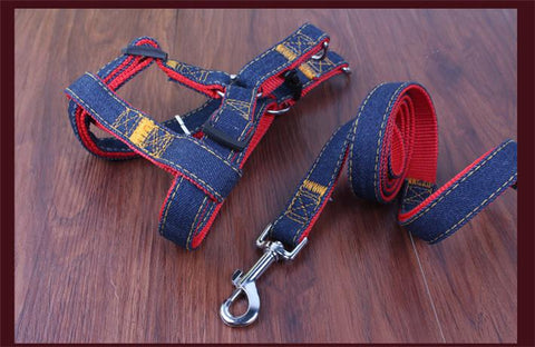S L XL Colorful Jean Denim Leash Harness Dog Collar Chain Cat rope belt adjustable collar dogs