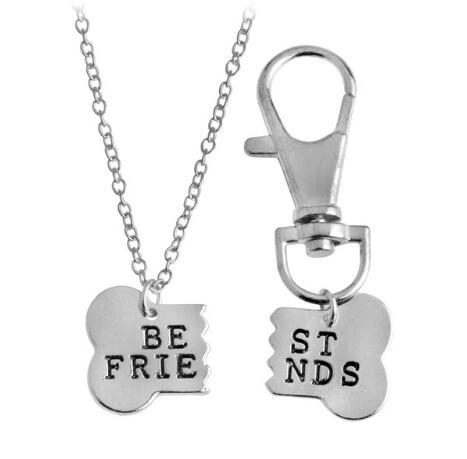 Mejor Pets Dog 2pcs/set Dog Bone Best Friends Charm Necklace Key chain