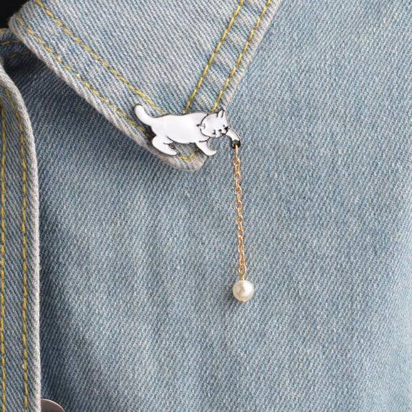 Mejor Pets Little White Imitation Pearl Cat Brooch Pins