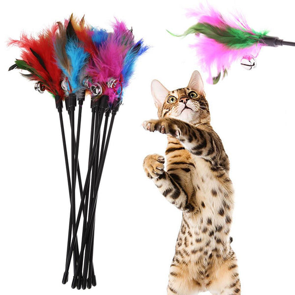 Mejor Pets Cat Toys 5Pcs Cat Toy Soft Colorful Cat Feather Bell Rod Toy for Cat Kitten