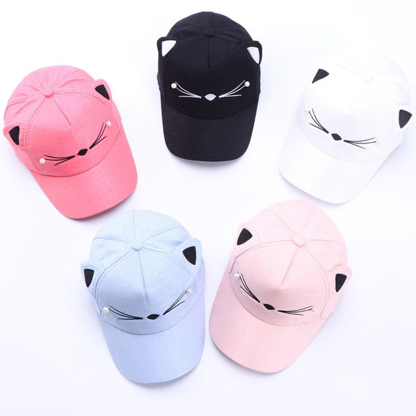 One Size Hat Embroidered Cat Toddler Baby Baseball Caps Kids