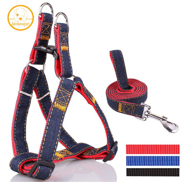 S L XL Colorful Jean Denim Leash Harness Dog Collar Chain Cat rope belt adjustable collar dogs