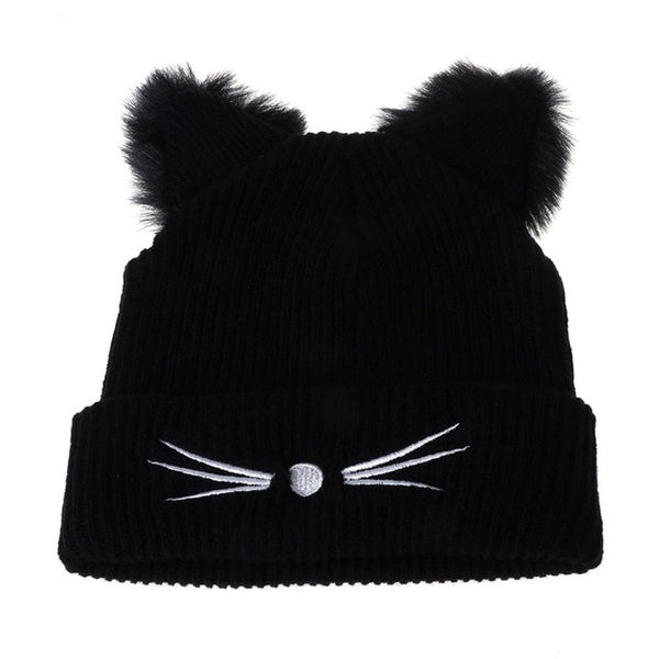 Mejor Pets Pet Cat Ears Women Hat Knitted Acrylic Warm Winter Beanie Caps Crochet Fur