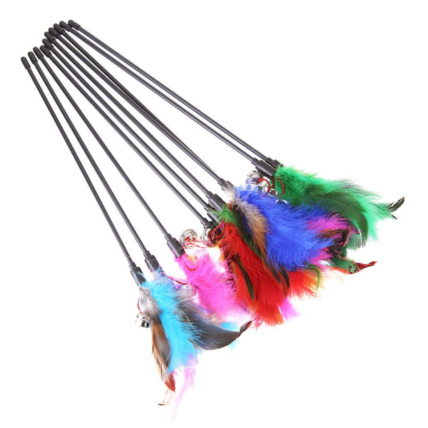 Mejor Pets Cat Toys 5Pcs Cat Toy Soft Colorful Cat Feather Bell Rod Toy for Cat Kitten