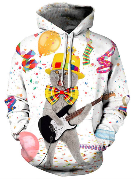 Plus Size Cat Print Christmas Hoodie