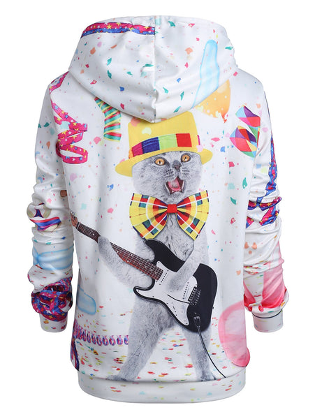 Plus Size Cat Print Christmas Hoodie