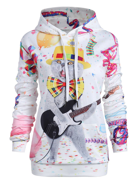 Plus Size Cat Print Christmas Hoodie