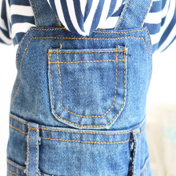 Mejor Pets Denim Stripe Pet Dog Jumpsuits Puppy Cat Hoodie Jean Coat
