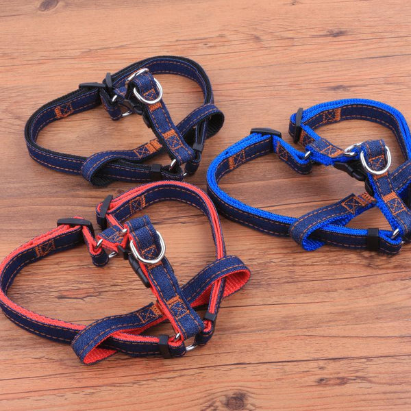 S L XL Colorful Jean Denim Leash Harness Dog Collar Chain Cat rope belt adjustable collar dogs