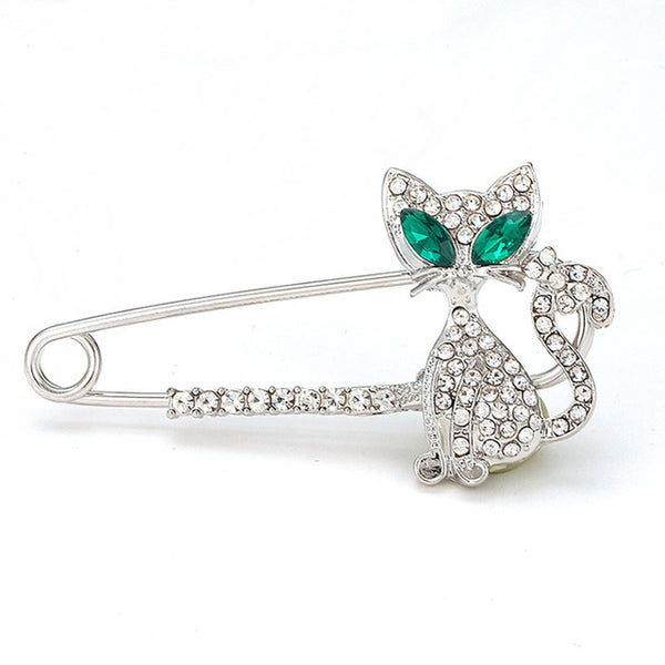 Mejor Pets Crystal Green-eyes Rhinestone Cat Brooch Pin