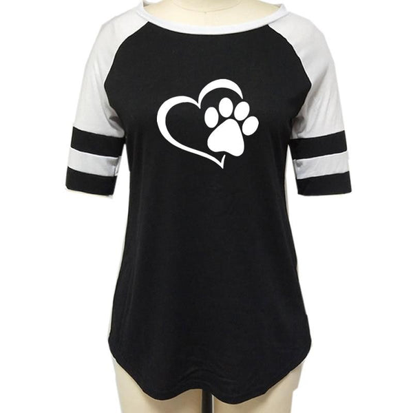 Mejor Pets Fashion Love Dog Paw Print Top Shirt Women Plus Size