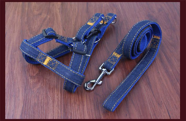 S L XL Colorful Jean Denim Leash Harness Dog Collar Chain Cat rope belt adjustable collar dogs