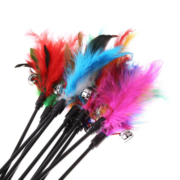 Mejor Pets Cat Toys 5Pcs Cat Toy Soft Colorful Cat Feather Bell Rod Toy for Cat Kitten