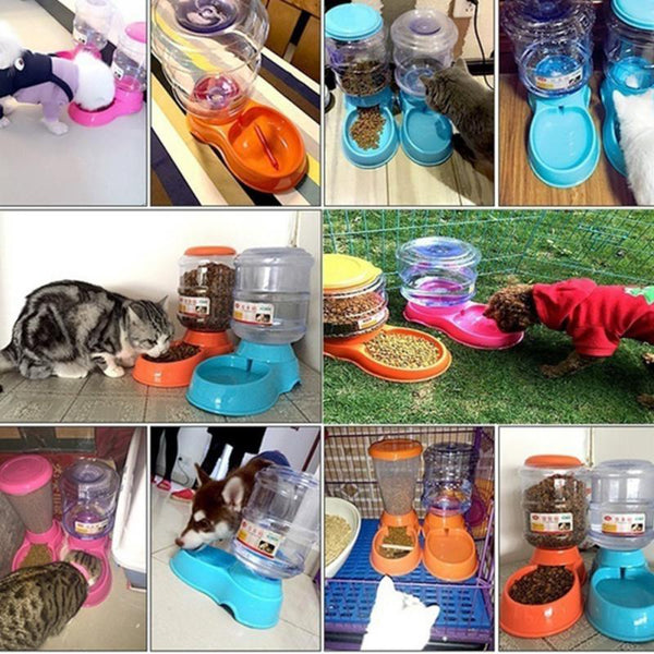 Pet Dog Cat Automatic Feeder 3.5L Water Dish Food Bowl