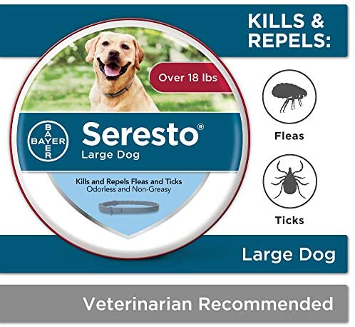 Seresto Flea and Tick Collar for Dogs, 8-Month Tick and Flea Control for Dogs Over 18 Lbs : Pet Flea And Tick Collars : Pet Supplies