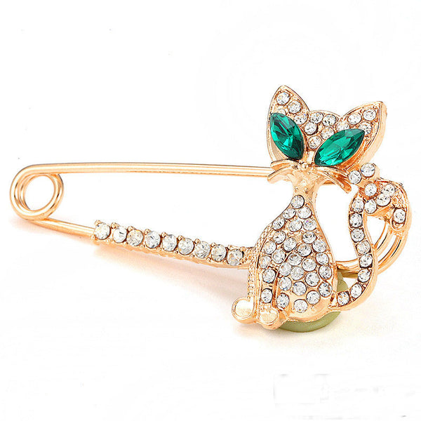 Mejor Pets Crystal Green-eyes Rhinestone Cat Brooch Pin