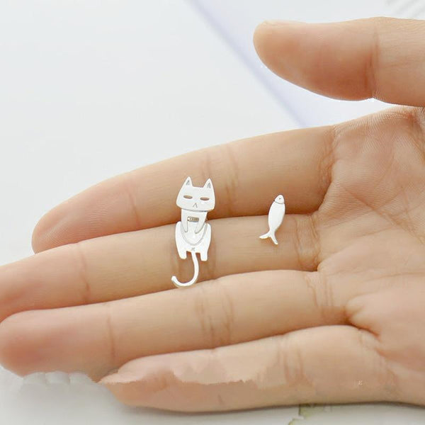 Mejor Pets Sterling Silver Cat Fish Stud Earrings