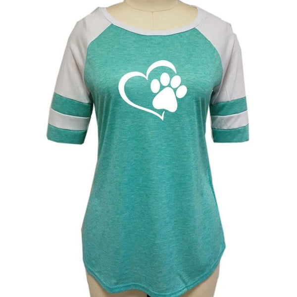 Mejor Pets Fashion Love Dog Paw Print Top Shirt Women Plus Size