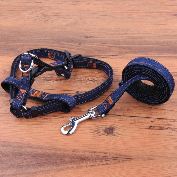 S L XL Colorful Jean Denim Leash Harness Dog Collar Chain Cat rope belt adjustable collar dogs