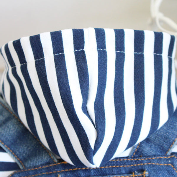 Mejor Pets Denim Stripe Pet Dog Jumpsuits Puppy Cat Hoodie Jean Coat