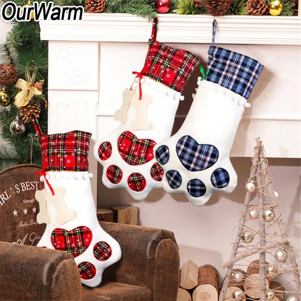 Mejor Pets Warm Plaid Christmas Stocking New Year Gift Bag for Pet Dog Cat