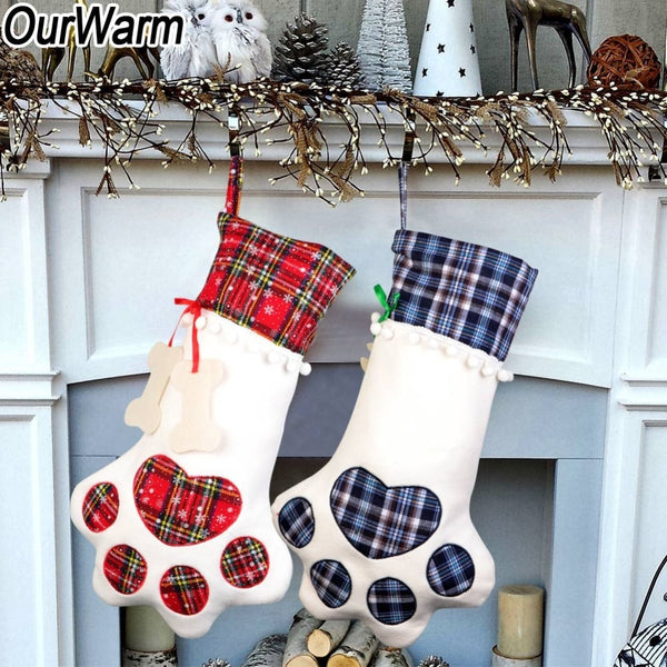 Mejor Pets Warm Plaid Christmas Stocking New Year Gift Bag for Pet Dog Cat