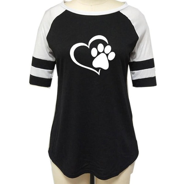 Mejor Pets Fashion Love Dog Paw Print Top Shirt Women Plus Size