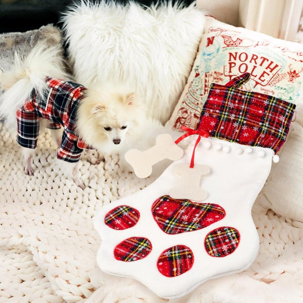 Mejor Pets Warm Plaid Christmas Stocking New Year Gift Bag for Pet Dog Cat