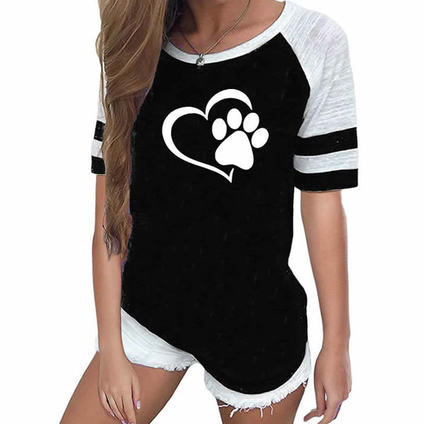 Mejor Pets Fashion Love Dog Paw Print Top Shirt Women Plus Size