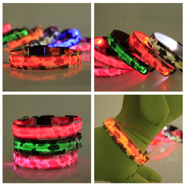 Mejor Pets Nylon LED Camouflage Pet Dog Collar Night Safety Glow Flashing Cat Collar