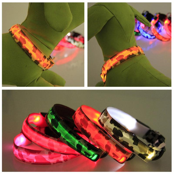 Mejor Pets Nylon LED Camouflage Pet Dog Collar Night Safety Glow Flashing Cat Collar
