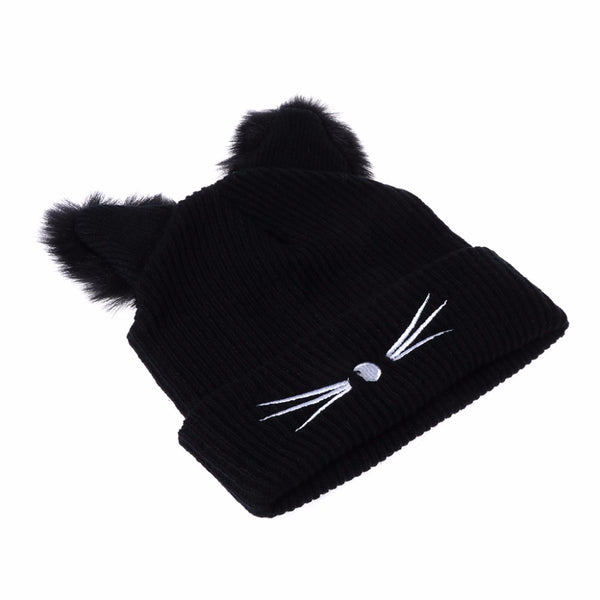 Mejor Pets Pet Cat Ears Women Hat Knitted Acrylic Warm Winter Beanie Caps Crochet Fur
