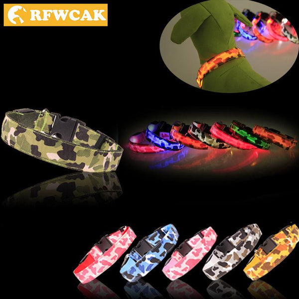 Mejor Pets Nylon LED Camouflage Pet Dog Collar Night Safety Glow Flashing Cat Collar