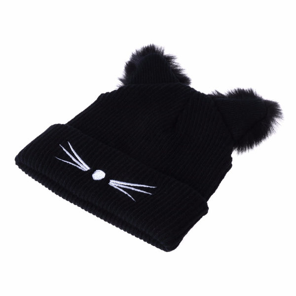 Mejor Pets Pet Cat Ears Women Hat Knitted Acrylic Warm Winter Beanie Caps Crochet Fur