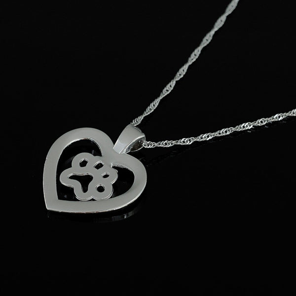 Mejor Pets Dog Paw Print w/ Cut Out Heart Crystal Paved Pendant Necklace