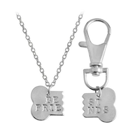 Mejor Pets Dog 2pcs/set Dog Bone Best Friends Charm Necklace Key chain
