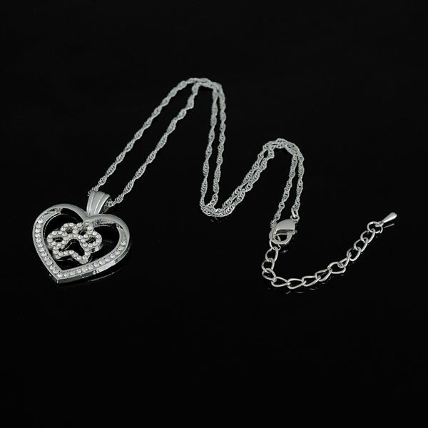 Mejor Pets Dog Paw Print w/ Cut Out Heart Crystal Paved Pendant Necklace