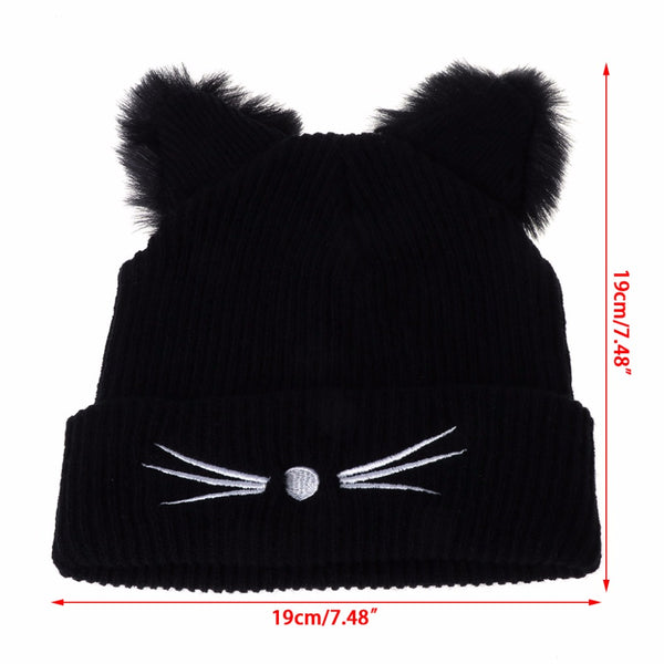 Mejor Pets Pet Cat Ears Women Hat Knitted Acrylic Warm Winter Beanie Caps Crochet Fur