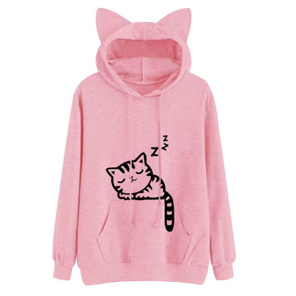 Mejor Pets Women Hoodies Sweatshirt Kawaii Pink Winter Cat Pattern