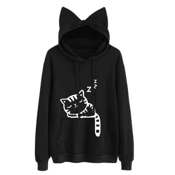 Mejor Pets Women Hoodies Sweatshirt Kawaii Pink Winter Cat Pattern