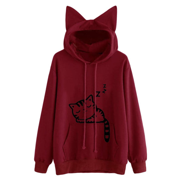 Mejor Pets Women Hoodies Sweatshirt Kawaii Pink Winter Cat Pattern