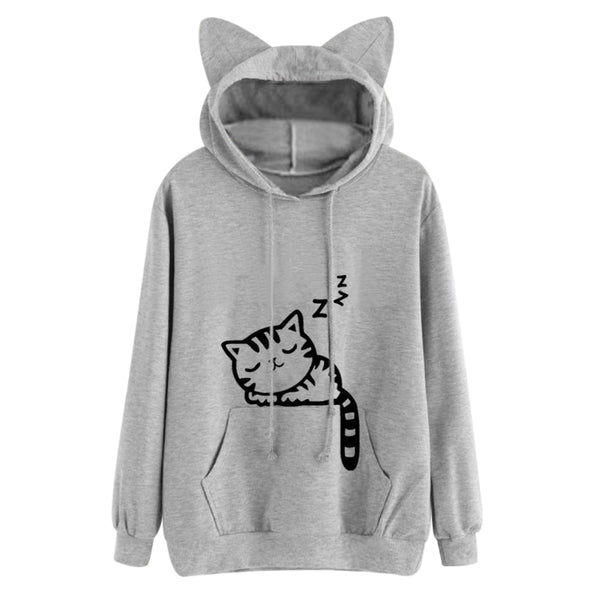 Mejor Pets Women Hoodies Sweatshirt Kawaii Pink Winter Cat Pattern