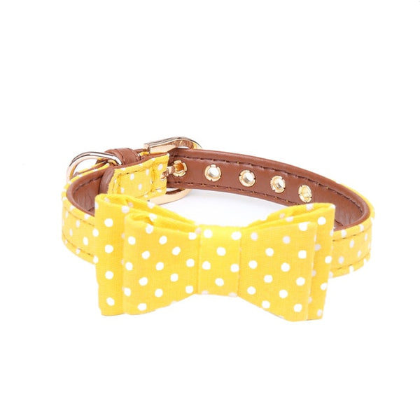 Mejor Pets Dot Small Dog Collar Bandana Soft Leather Dog Leash Cute Bow Cat Collar Pet Teacup.