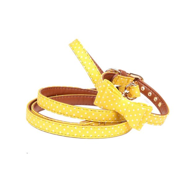 Mejor Pets Dot Small Dog Collar Bandana Soft Leather Dog Leash Cute Bow Cat Collar Pet Teacup.