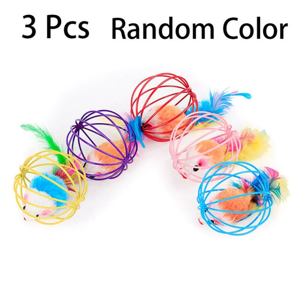 Mejor Pets Cat Toys 3Pcs Interactive Toy Feather Ball With Bell Mouse Cage Toys